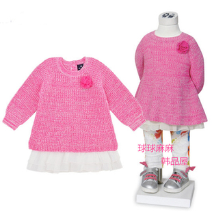 特价-原-韩版春秋女童粉色针织衫毛衣宝宝吊带背心连衣裙2件套装