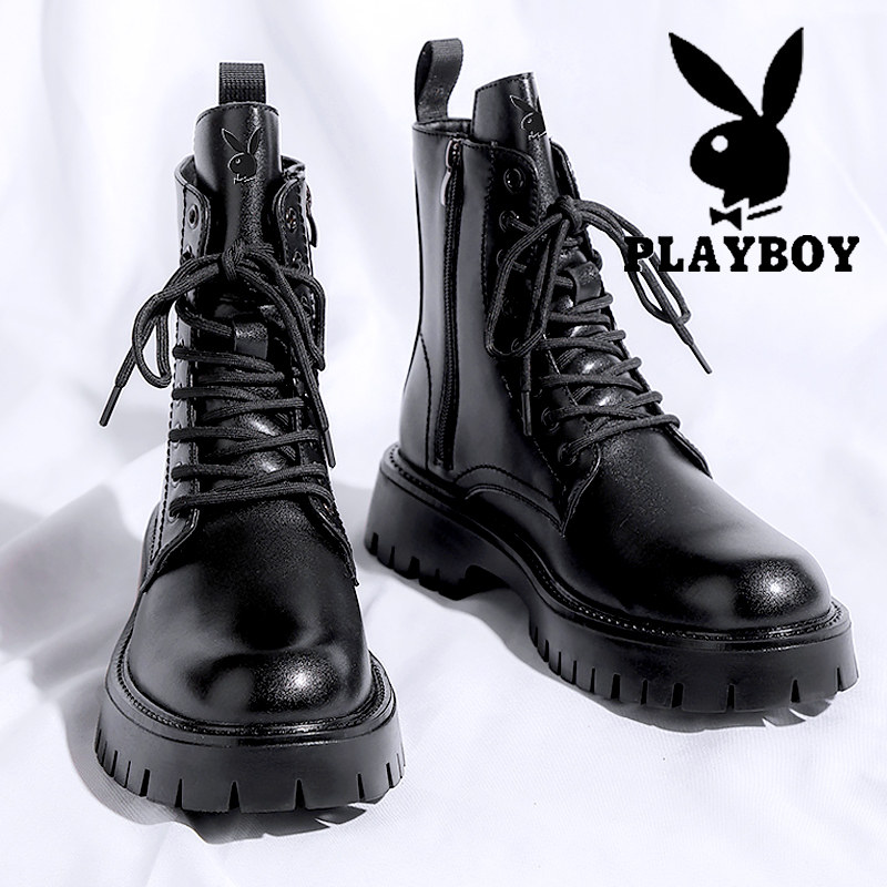 PLAYBOY BOOTS MENS 2025 NEW SPRING AND AUTUMN BLACK MARTIN BOOTS BRITISH AUTUMN AND WINTER COTTON BOOTS CARGO HIGH-TOP SHOES