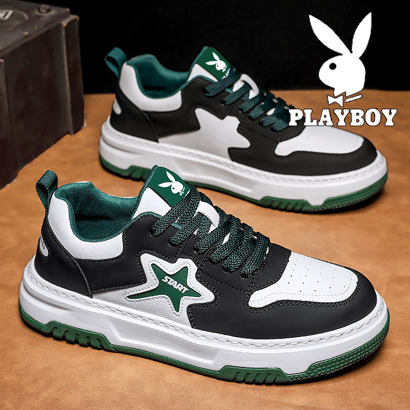 花花公子品牌男鞋春季新款小众设计感真皮休闲板鞋男款运动潮鞋子