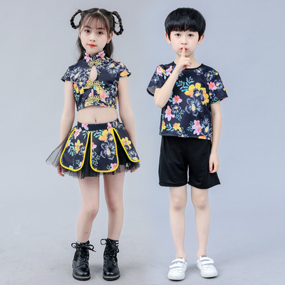 新款六一儿童演出服男女童中国风复古盘扣礼服合唱服蓬蓬裙舞蹈服