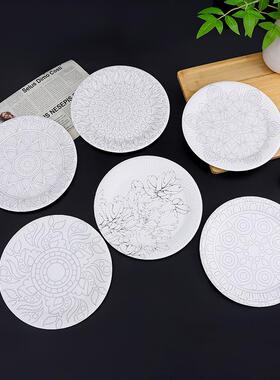 手工绘画青花瓷涂色纸盘DIY制作