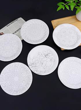 手工绘画青花瓷涂色纸盘DIY制作