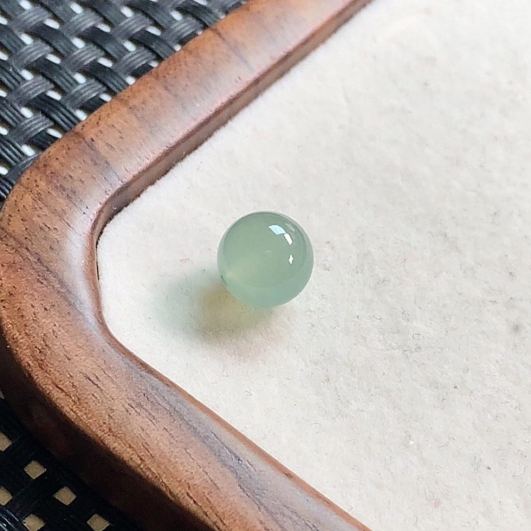 翡翠a货 晴水单珠冰透水头十足精美光面圆珠散珠带孔DIY配珠9.3mm