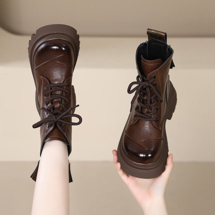 厚底马丁靴女2025秋冬季新款小个子增高7厘米短靴防水加厚羊毛靴