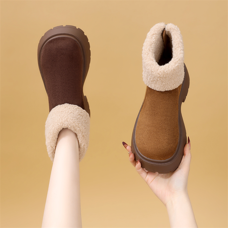 厚底大棉雪地靴女2025年冬季新款时尚百搭加绒加厚短靴后拉链棉靴