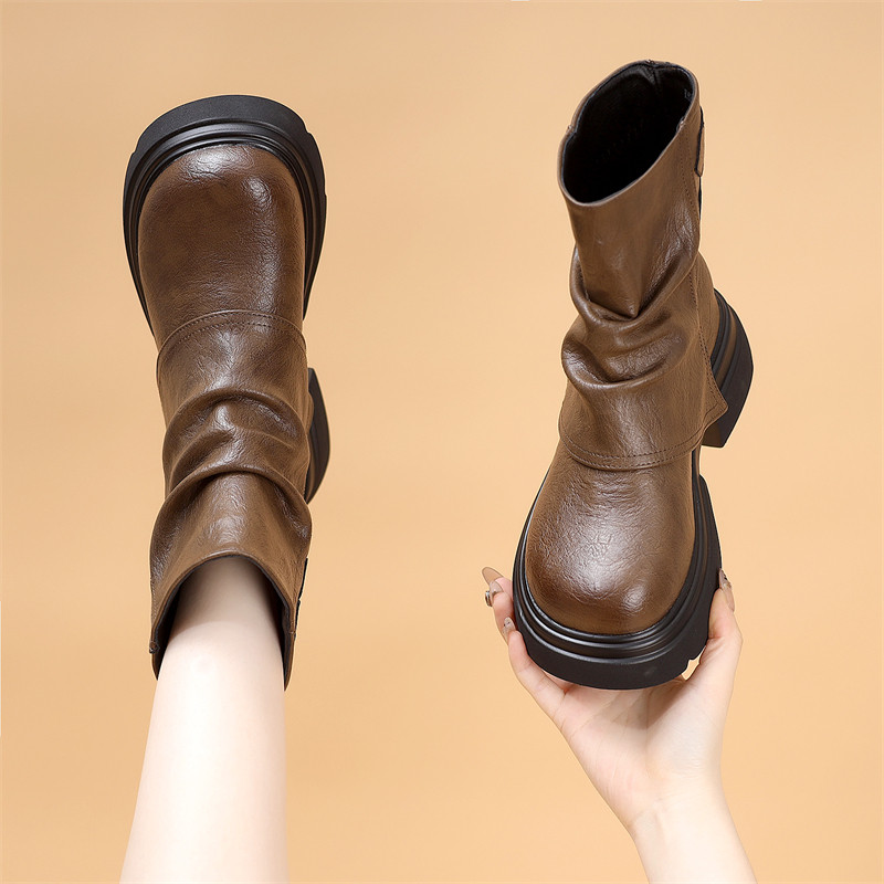 厚底短靴女2025秋冬季新款百搭复古英伦风加绒保暖防滑软底马丁靴,女鞋,马丁靴,淘宝优惠券,粉丝福利购,淘宝优惠卷