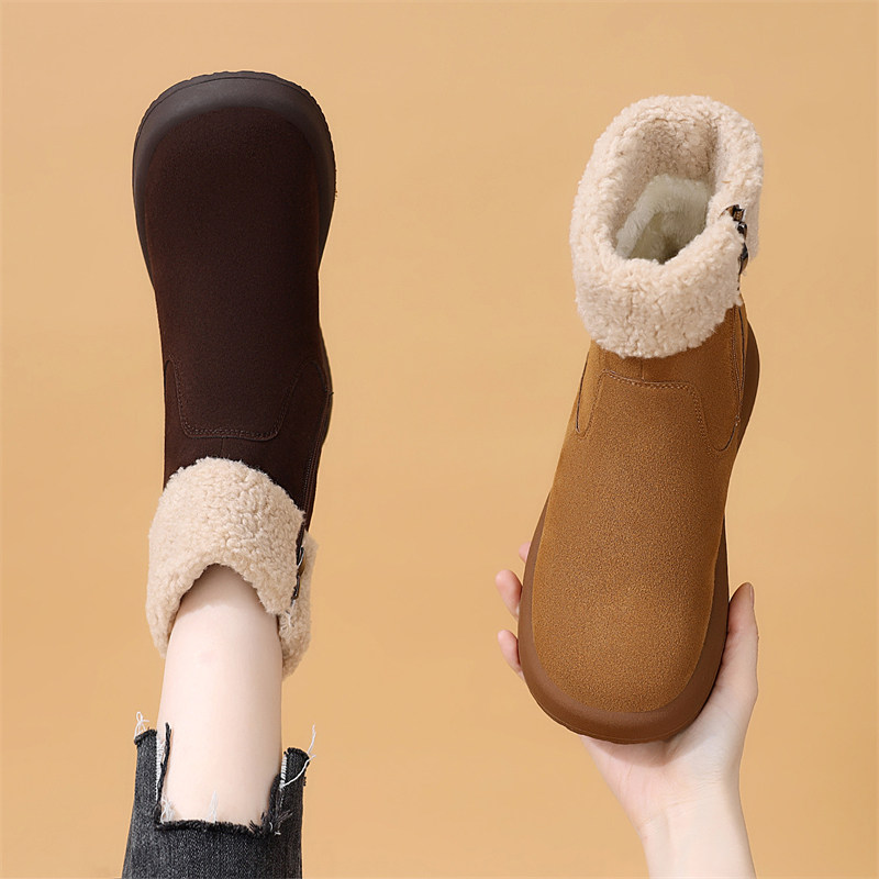 平底雪地靴女2025年冬季新款加绒加厚翻边防滑保暖短靴时尚毛绒靴,女鞋,马丁靴,淘宝优惠券,粉丝福利购,淘宝优惠卷