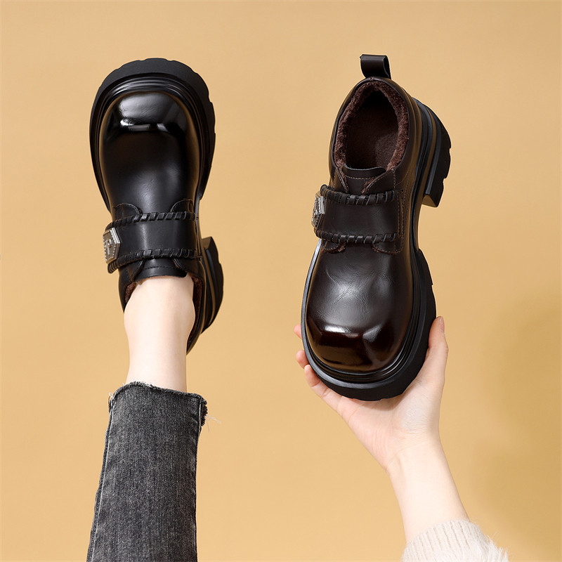 厚底乐福鞋女2025年秋冬新款复古百搭短靴加绒软底显高显瘦小皮鞋,女鞋,乐福鞋（豆豆鞋）,淘宝优惠券,粉丝福利购,淘宝优惠卷