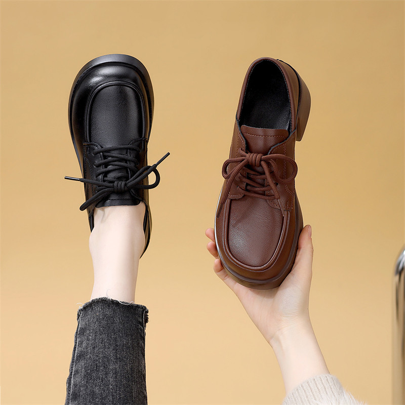 英伦风厚底小皮鞋女2026年春秋季新款时尚百搭乐福鞋粗跟系带单鞋,女鞋,乐福鞋（豆豆鞋）,淘宝优惠券,粉丝福利购,淘宝优惠卷