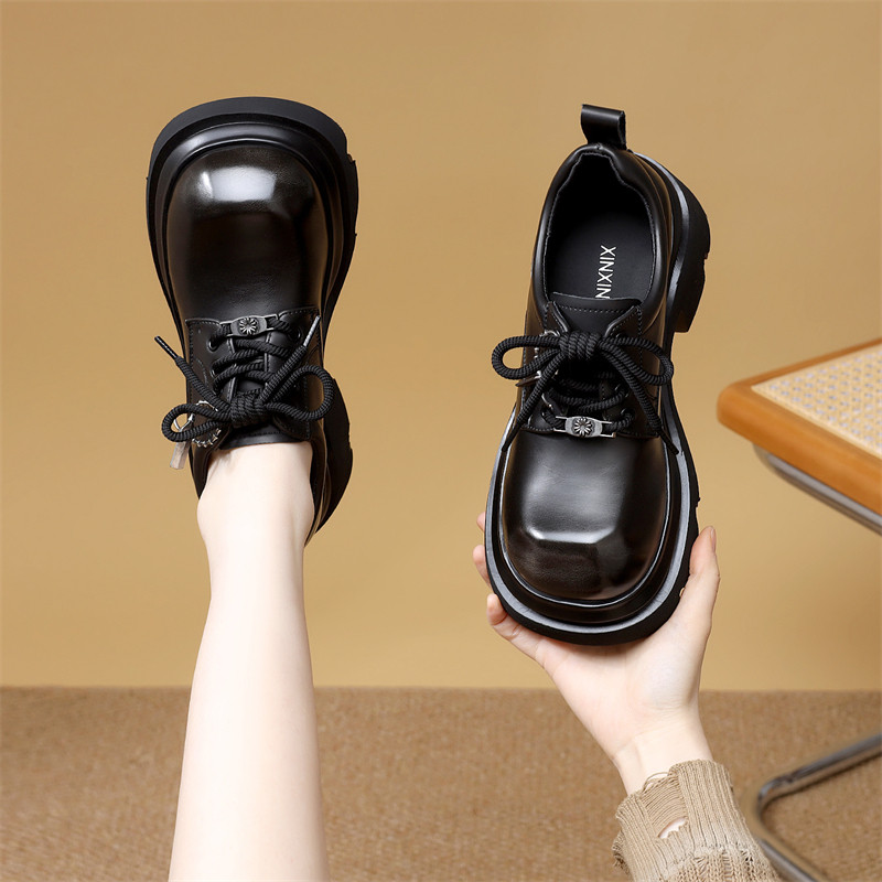 厚底乐福鞋女2026年秋冬新款系带圆头显瘦短靴复古百搭增高小皮鞋,女鞋,乐福鞋（豆豆鞋）,淘宝优惠券,粉丝福利购,淘宝优惠卷