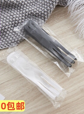 21客刀叉蛋糕叉勺子甜品一次性独立包装磨砂笑脸三齿黑色叉子5只