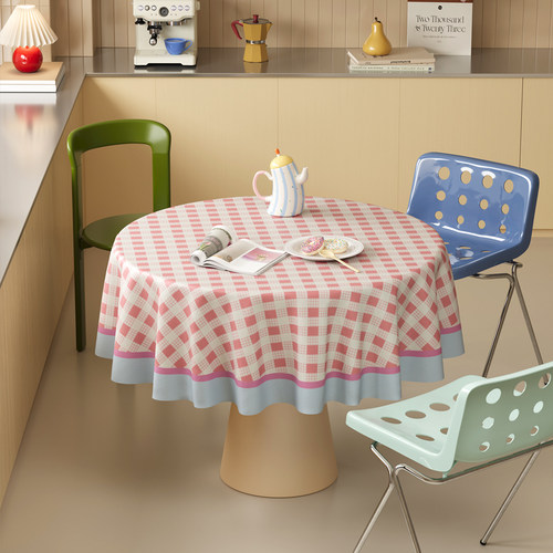 ins风圆形桌布垂感奶油风茶几桌垫餐桌垫皮革桌布耐热防水餐布