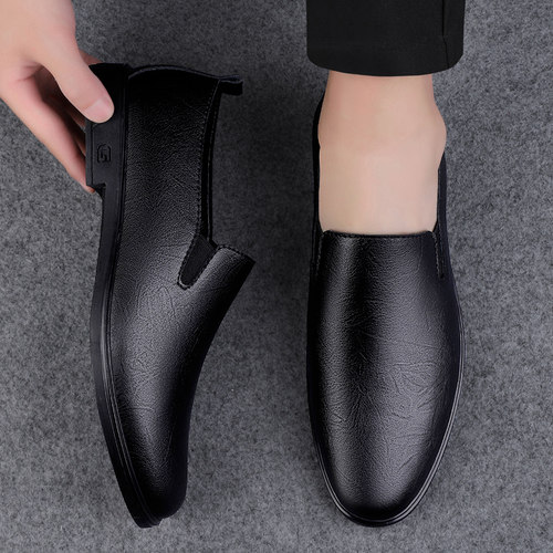 皮鞋男春季新款真皮软面透气商务休闲鞋一脚蹬薄款软底男士驾车鞋