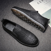 男商务软底英伦风牛筋底潮鞋 2025秋季 懒人鞋 休闲皮鞋 一脚蹬豆豆鞋