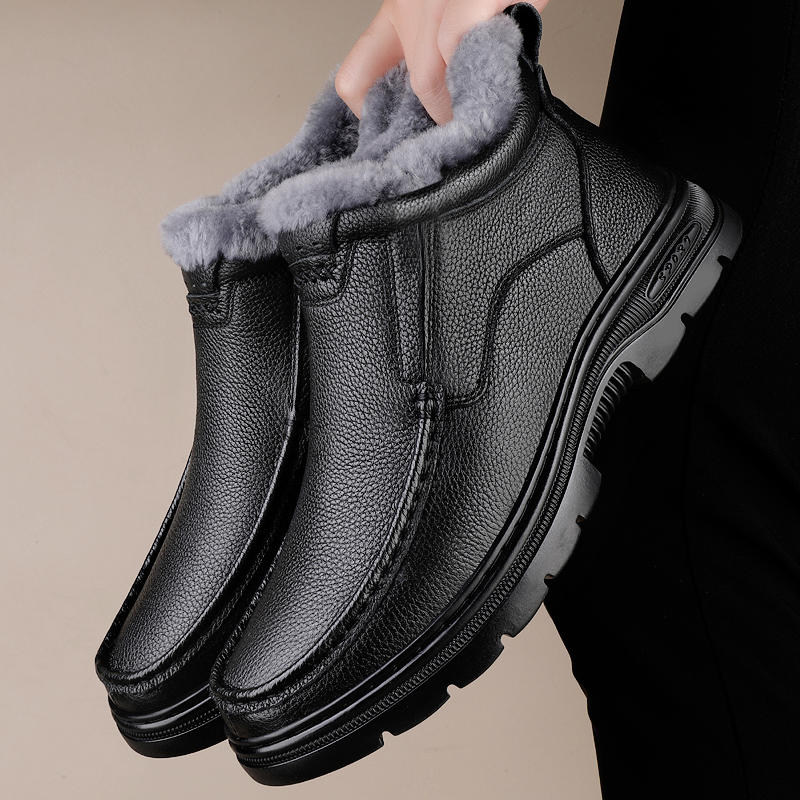 冬季男鞋加绒保暖皮毛一体雪地靴