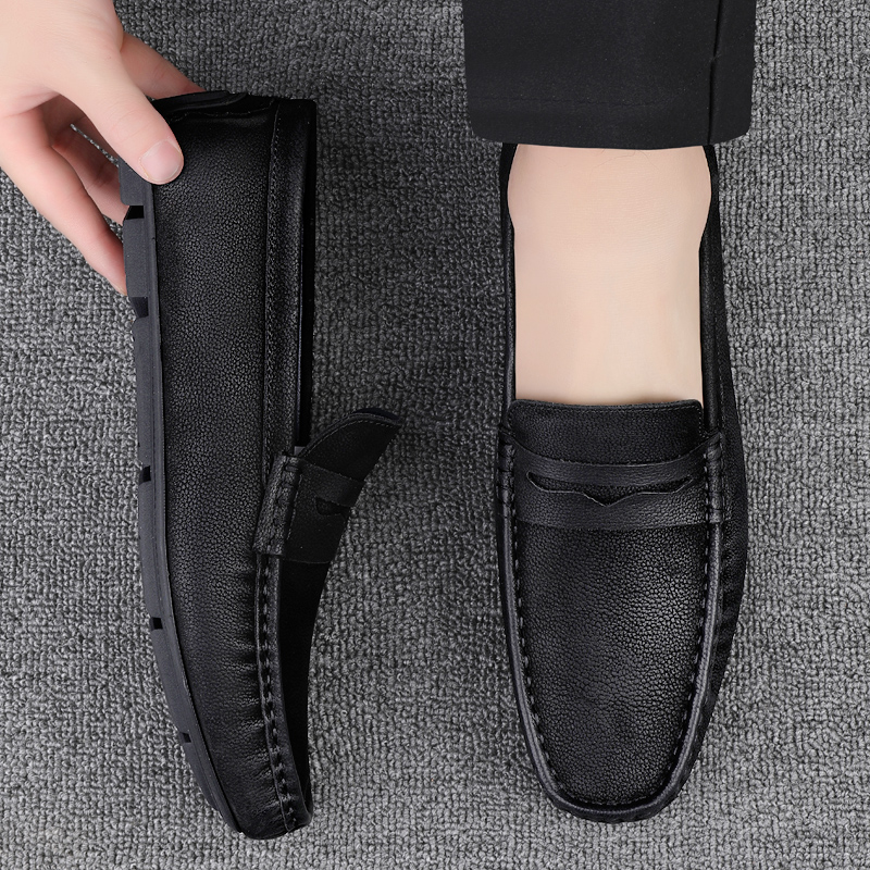 真皮豆豆鞋男一脚蹬懒人休闲皮鞋