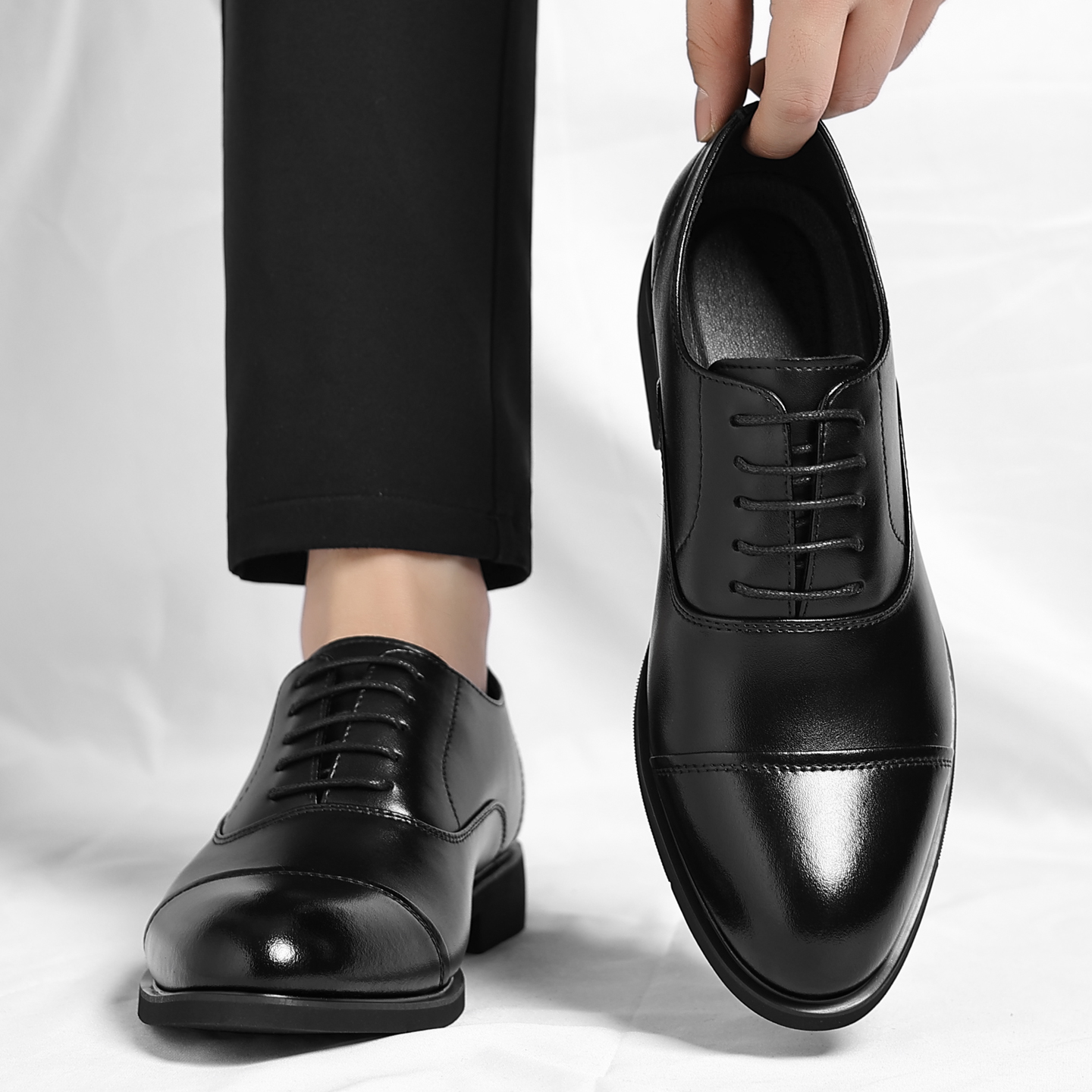 皮鞋男冬季加绒商务内增高休闲鞋