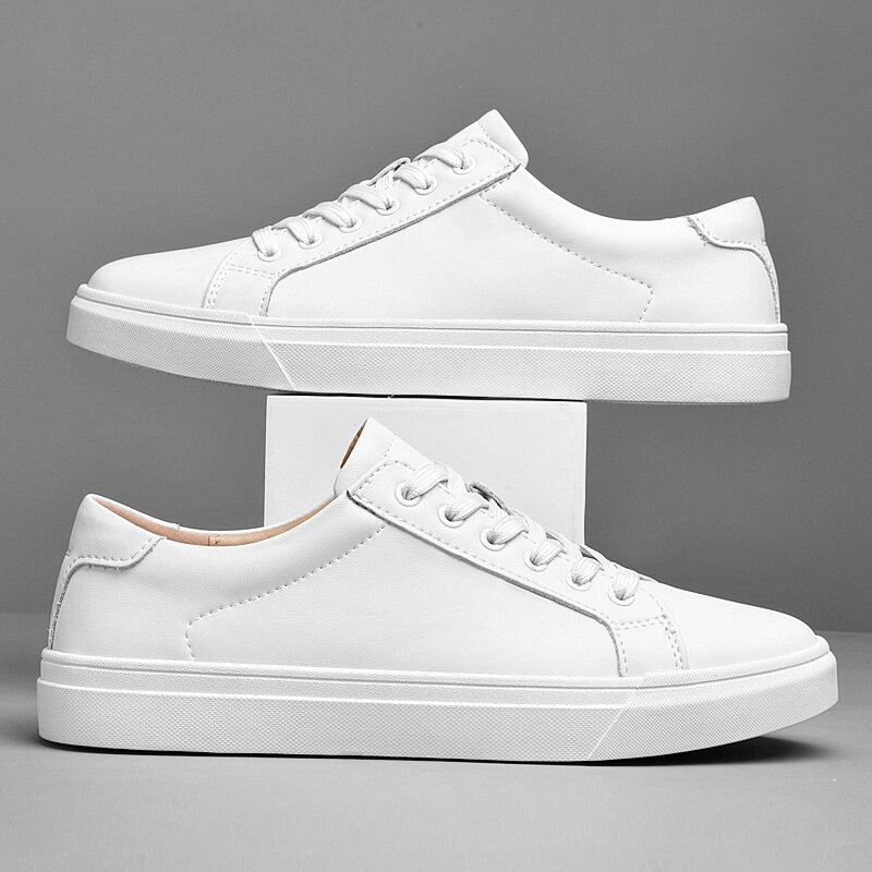 软牛皮小白鞋男夏季真皮白色休闲鞋子西装板鞋潮流百搭37小码男鞋