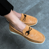 男鞋 英伦风复古皮鞋 真皮春季 帆船鞋 新款 豆豆鞋 棕色真皮透气乐福鞋
