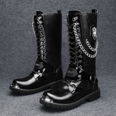 男靴子冬季 高筒靴朋克金属铆钉长靴秋冬韩版 潮流大头皮靴马丁靴男