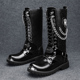 男靴子冬季 高筒靴朋克金属铆钉长靴秋冬韩版 潮流大头皮靴马丁靴男