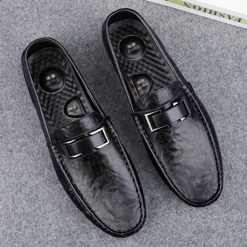 豆豆鞋男2025春夏季真皮透气男款软皮软底一脚蹬商务正装休闲皮鞋