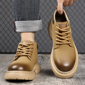 春秋季 2026新款 英伦复古高帮潮靴厚底增高休闲马丁靴 男鞋 真皮工装