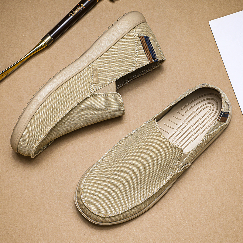 宽头布鞋一脚蹬高脚背加宽帆布鞋