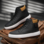 高帮马丁靴男秋冬季 百搭皮面中帮板鞋 韩版 潮流青少年学生休闲皮鞋