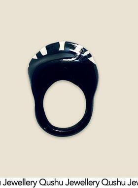 Qushu Jewellery手工非洲部落风艺术戒指手绘动物纹小众黑白戒圈