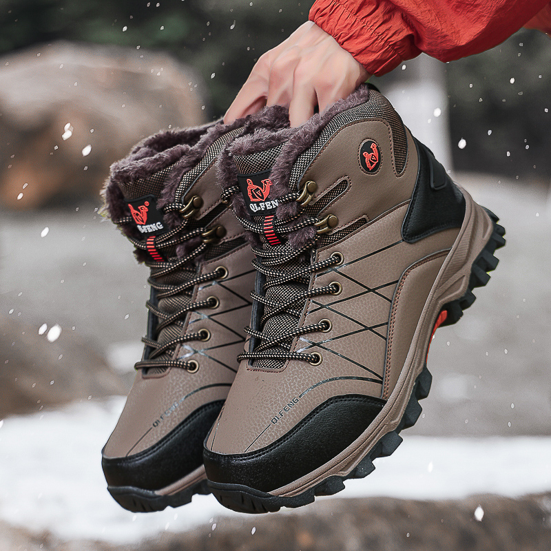 保罗骆驼登山鞋男鞋高帮防水防滑加绒运动徒步鞋雪地靴子户外棉鞋