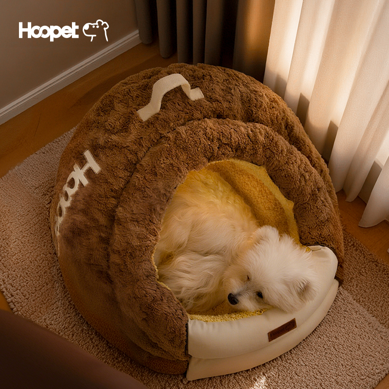 Hoopet小狗半封闭窝猫窝狗窝冬加厚保暖安全感狗屋小型犬狗狗睡窝