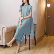 三宅褶皱新款套装立领复古两件套