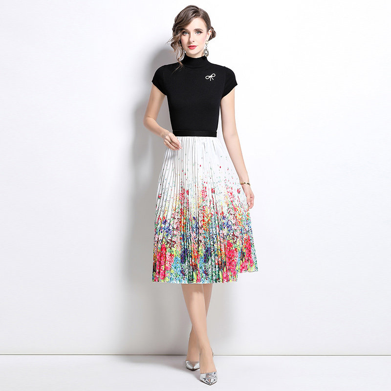 小个子显高穿搭套装裙2026夏季新款名媛小香风黑色打底衫+半身裙