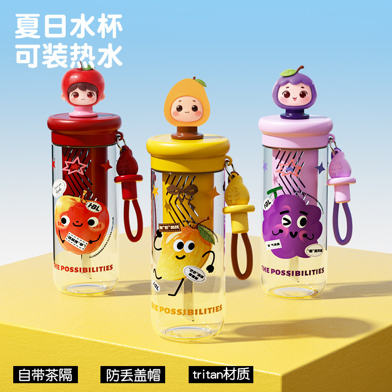 夏日卡通水果随手杯母婴级tritan材质防丢盖帽可装热水儿童水杯