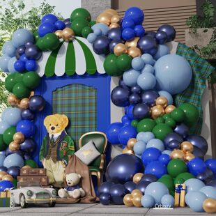 新款2026蓝色气球拱门宝宝小朋友生日派对商场场景装饰布置装饰品