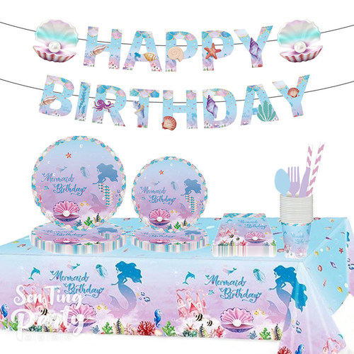 美人鱼主题女孩生日派对餐具布置