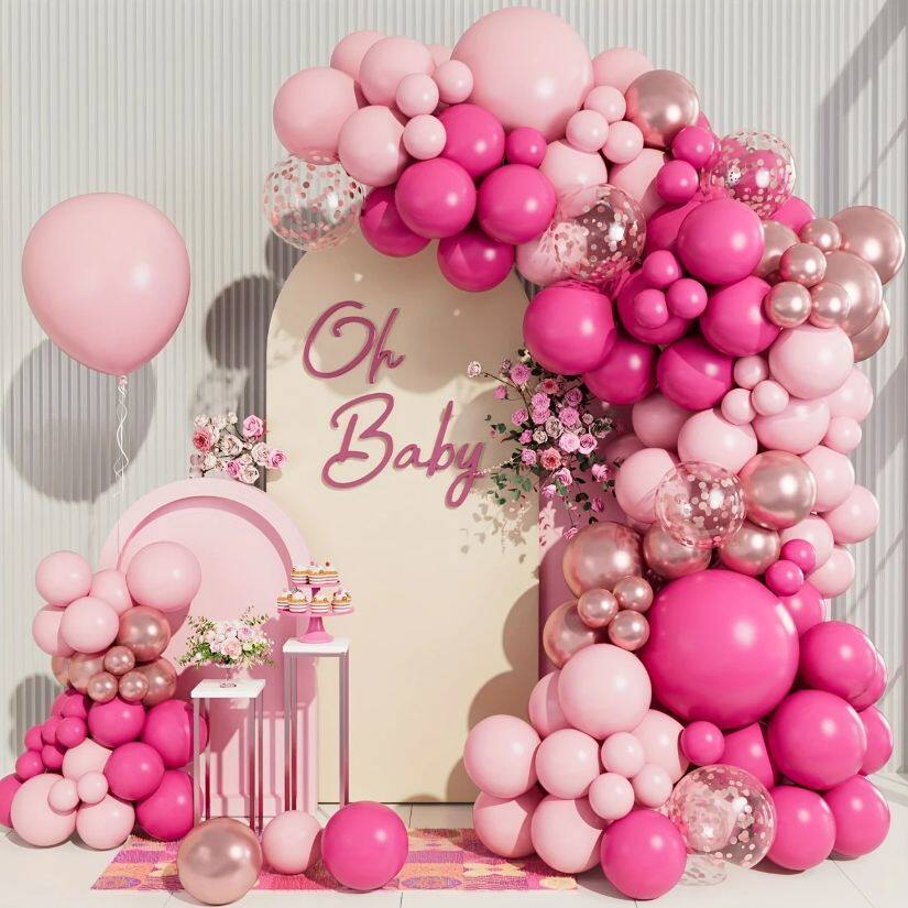 新款玫红气球派对套装生日派对开业婚庆场景婚礼拱门装饰布置套餐