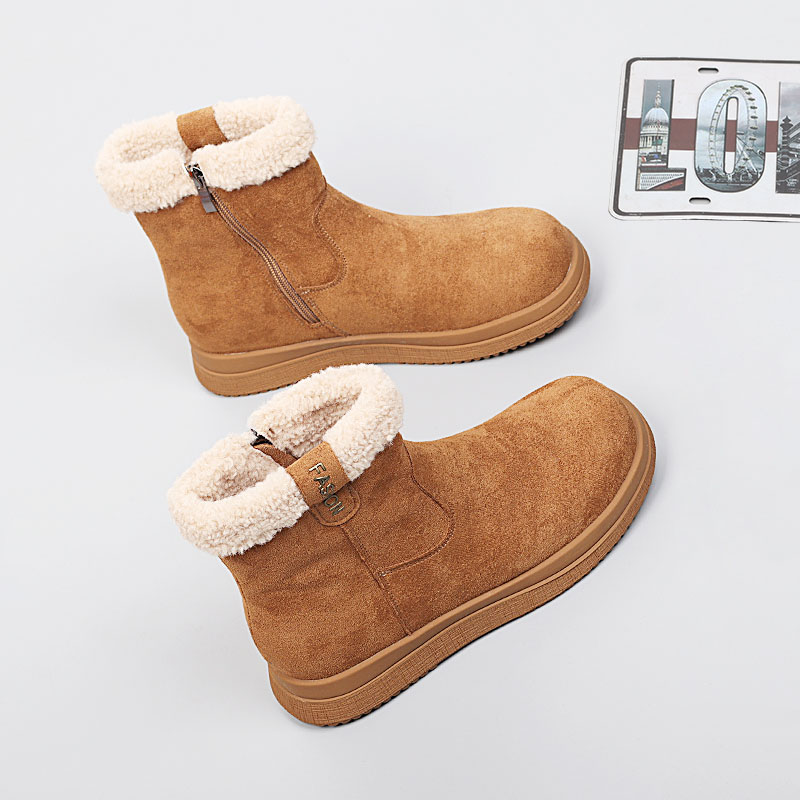 大码女鞋41一43冬季新款时尚棉靴2025舒适休闲脚宽胖肥加绒马丁靴