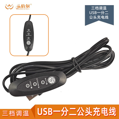 通用三档可调DC3.5*1.35双母头一拖二USB转DC母线一分二 充电线