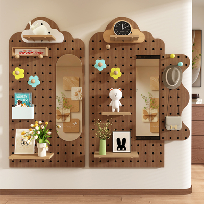实木洞洞板推拉镜一体置物架