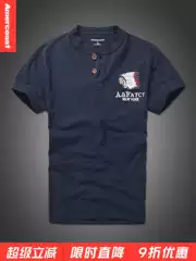 American Coast Af Short-Sleeve Henley Shirt for Men, Pure Cotton, American Henley Collar Base Shirt, Men's Brand T-Shirt, European and American Style
