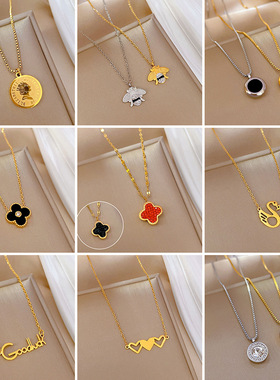 真金电镀项链女通体钛钢颈链挂件