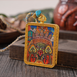 藏族护身札记拉姆唐卡长款项链民族风黑财神文殊菩萨吊坠男女饰品