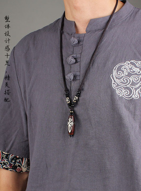 玛瑙九眼天珠棉麻挂绳长款毛衣链