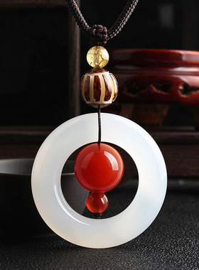 玛瑙玉髓平安扣民族风高档毛衣链