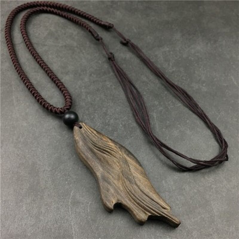 全新民族风棉麻绳子项链黑檀木吊坠挂件长款男女装饰品毛衣链挂链