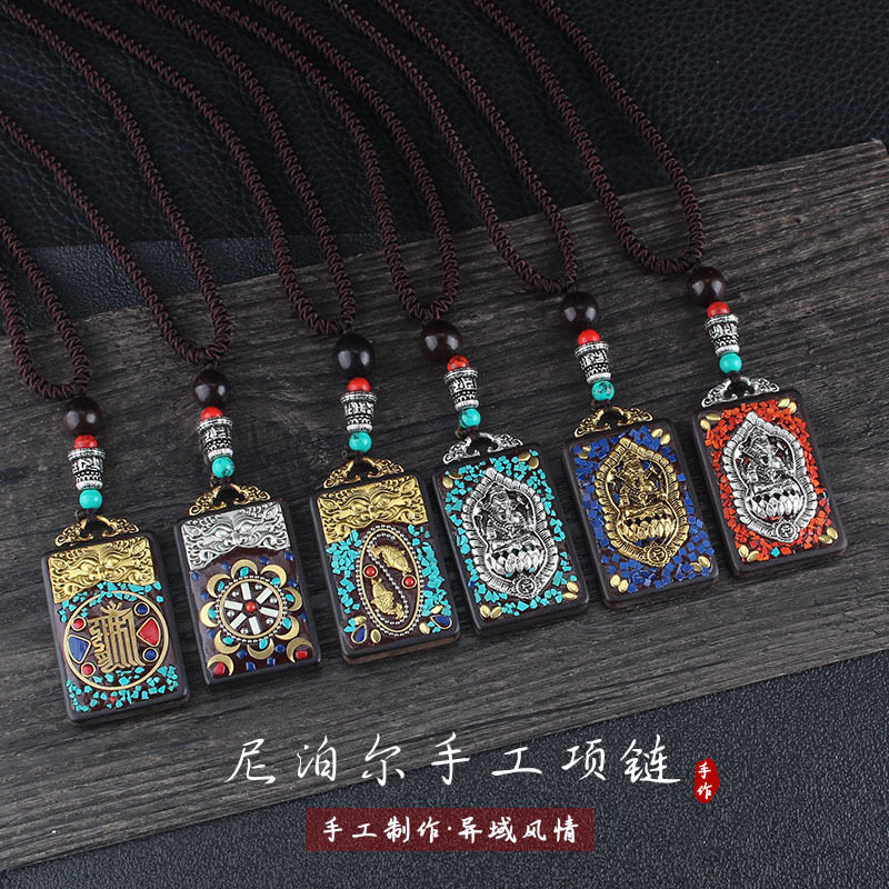 尼泊尔棉麻绳子黑檀木挂件毛衣链