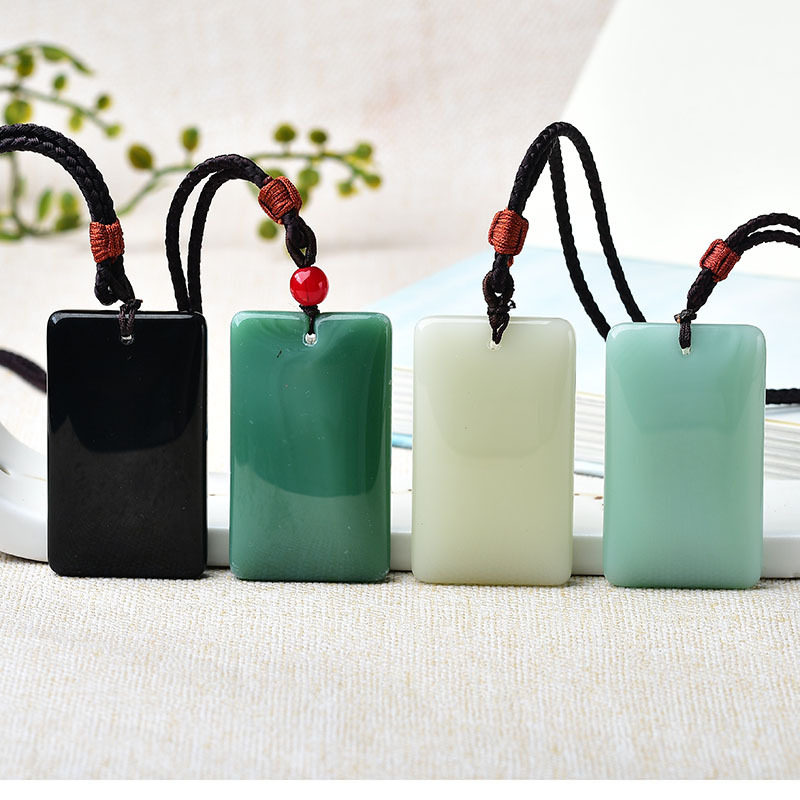 新款多色无事牌棉绳项链女方形圆润平安长款毛衣链流行配饰品吊坠