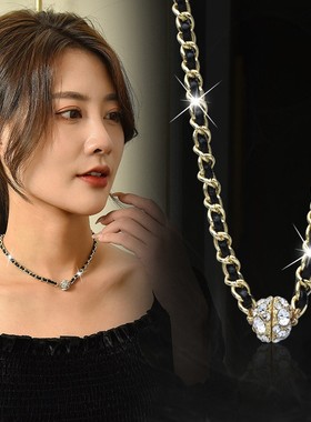 钛钢编织绳女闪钻球磁铁项链颈链